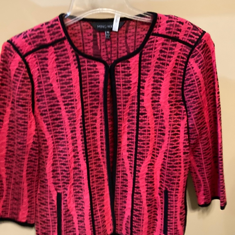 Ming Wang Pink and Black Knit Blazer